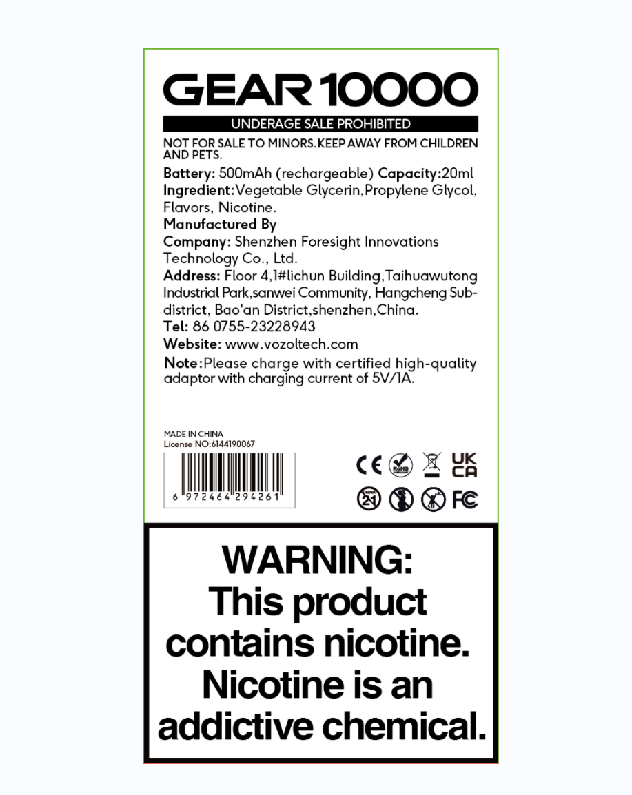 VOZOL GEAR 10000 Disposable Kit 550mAh