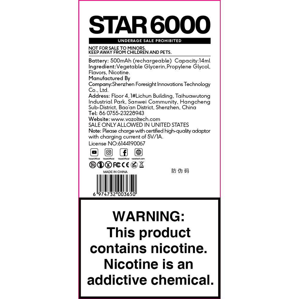 VOZOL STAR 6000 Disposable Kit 500mAh