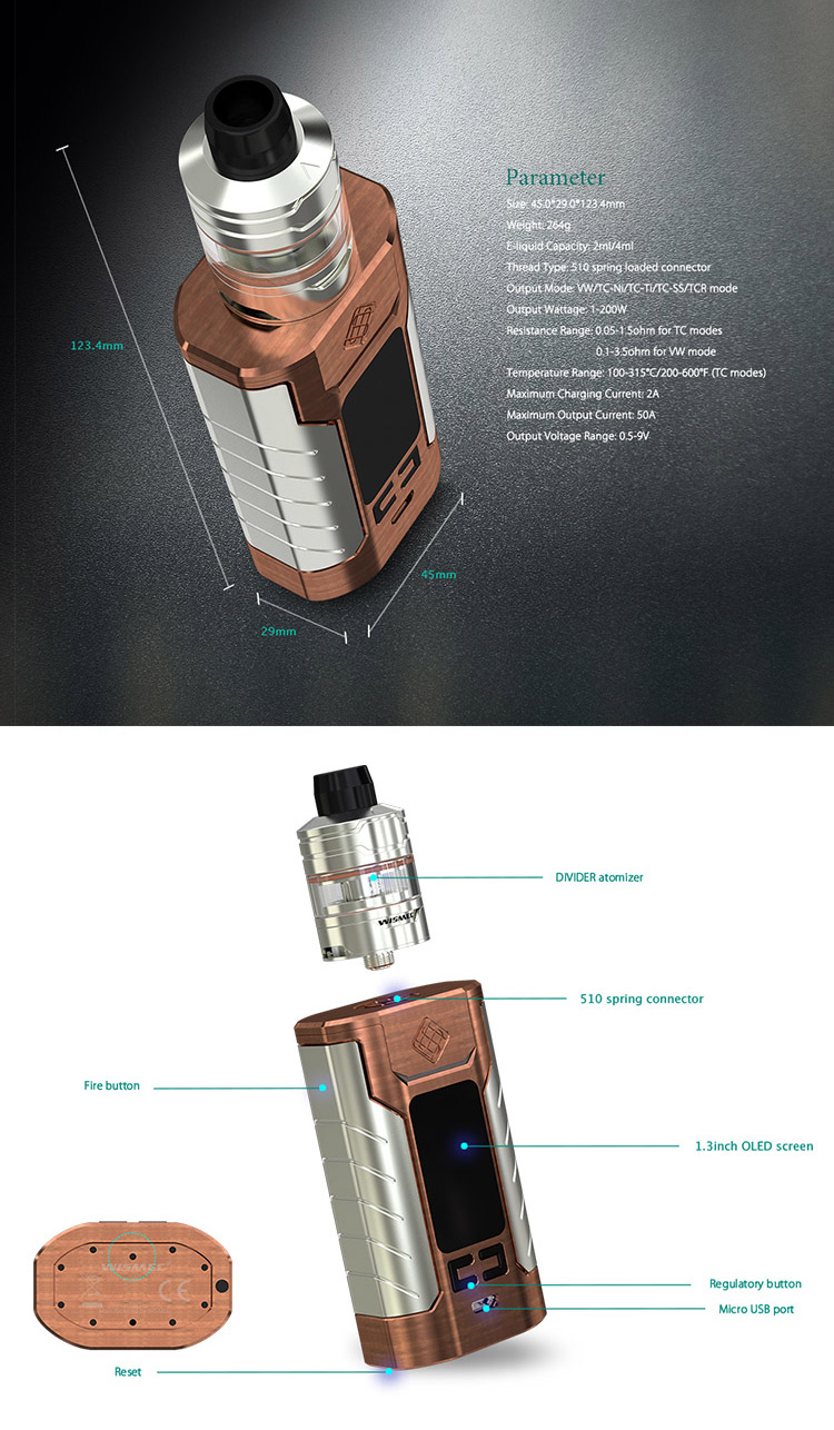 Wismec Sinuous FJ200 Divider Kit Parameter