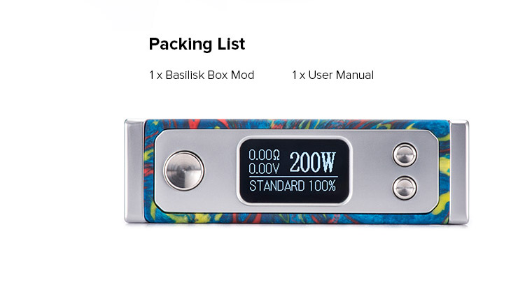 Stentorian Basilisk 200W Box Mod, packing list