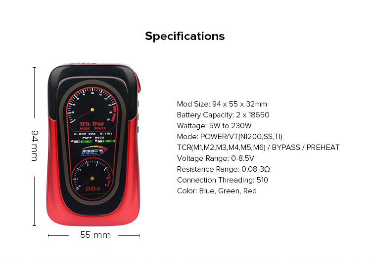 REV GTS 230W Box Mod, parameter