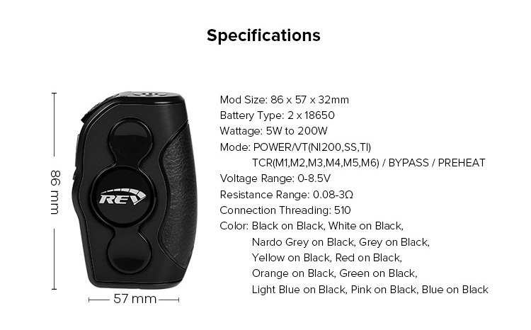 REV NITRO 200W Box Mod, Parameter