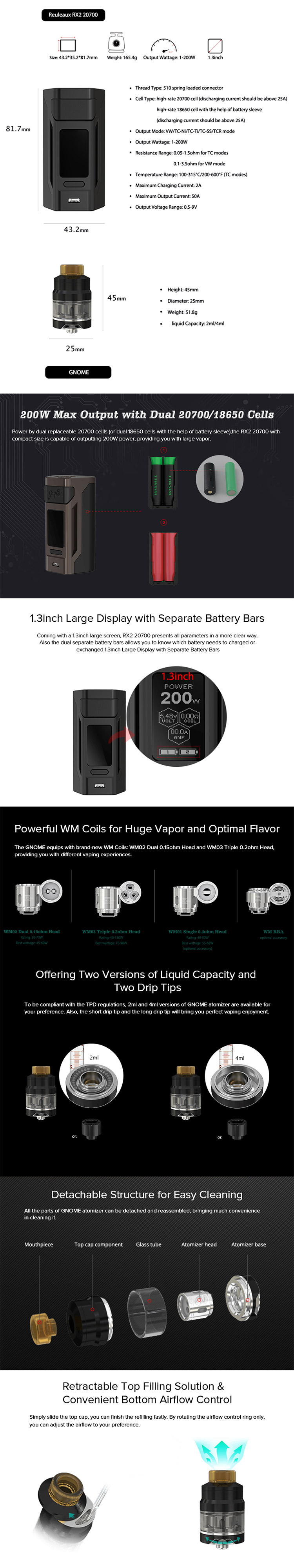 Wismec Reuleaux RX2 20700 Kit, Operation