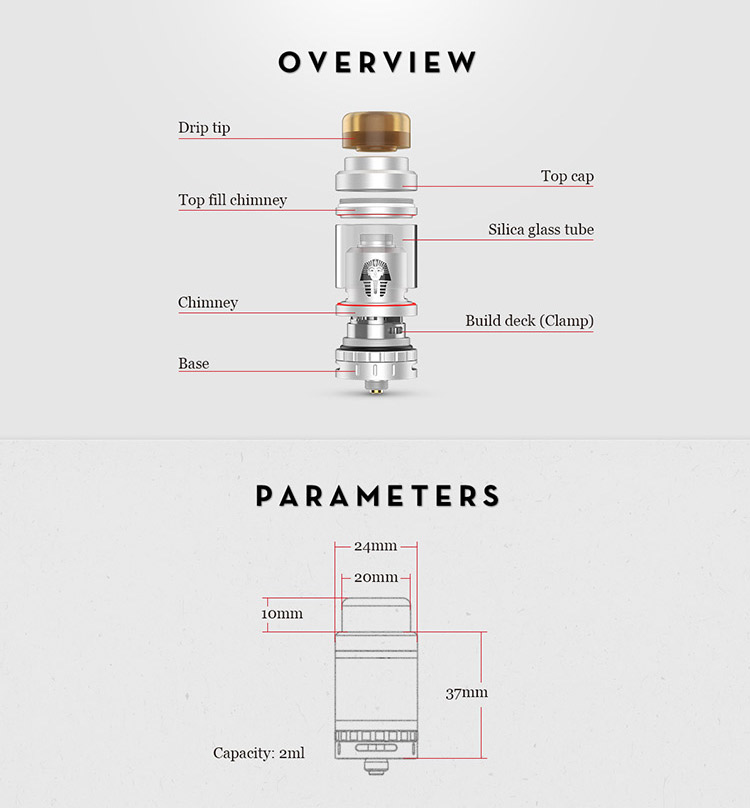 Digiflavor Pharaoh Mini RTA, Parameter
