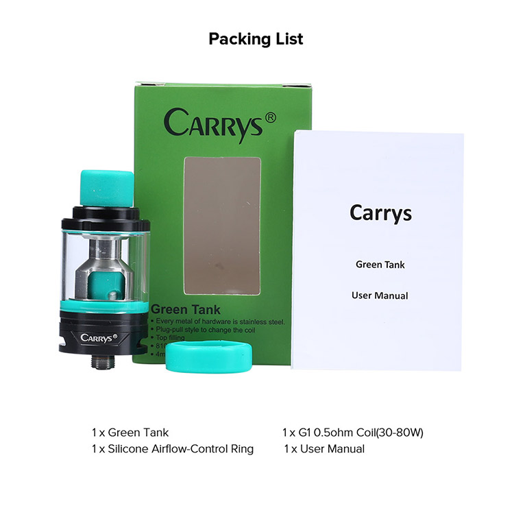 Carrys Green Sub ohm Tank, Packing List
