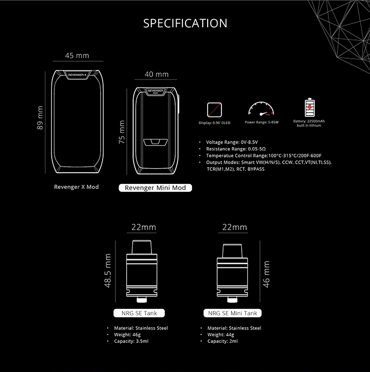 Vaporesso Revenger Mini 85W Kit, Parameter
