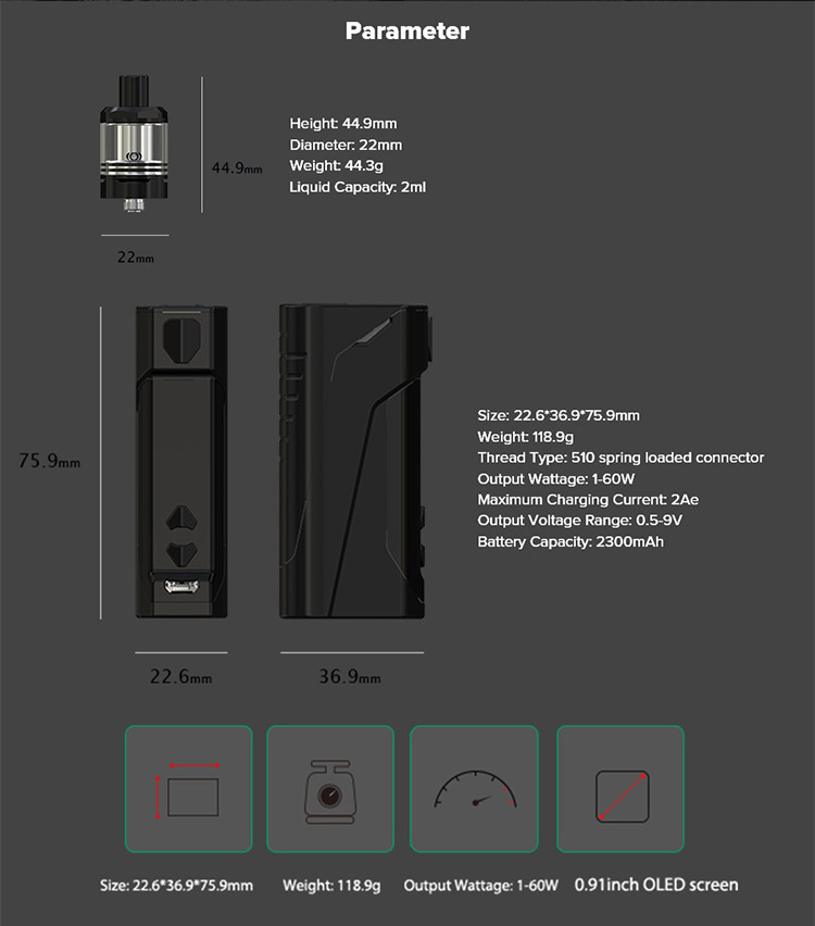 Wismec CB-60 Kit with AMOR NS, Mian Feature