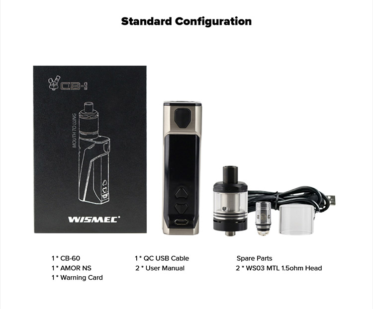 Wismec CB-60 Kit with AMOR NS, Packing List