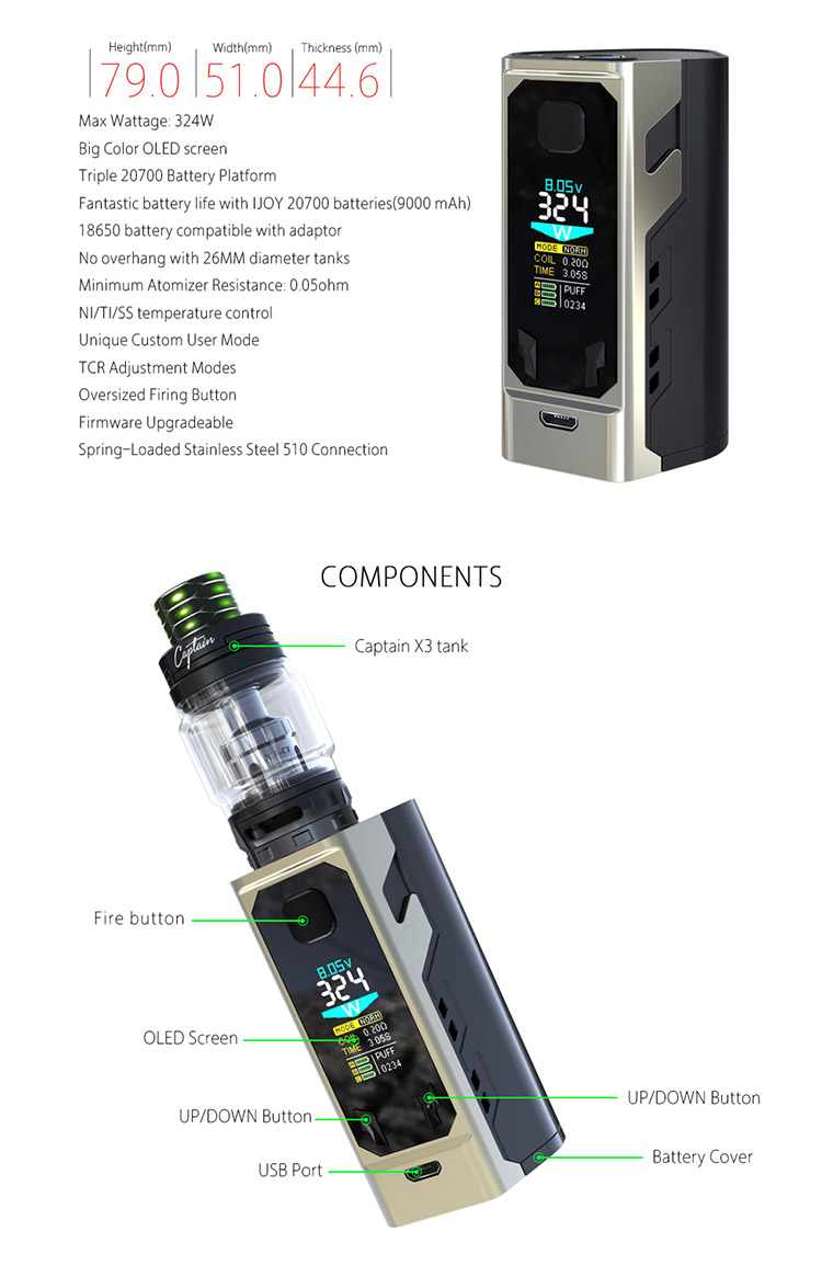 IJoy Captain X3 Kit, Parameter
