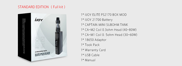 IJOY Elite PS2170 100W Kit, Packing List