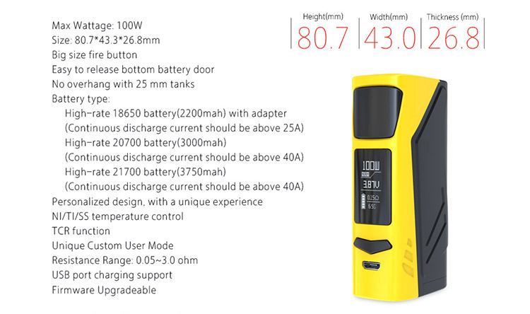 IJOY Elite PS2170 100W Kit, Parameter