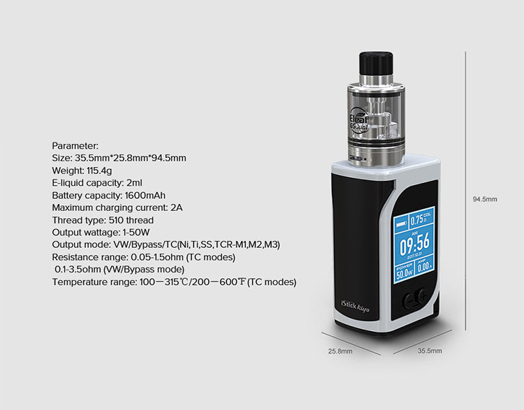 Eleaf iStick Kiya 50W TC Kit, Parameter
