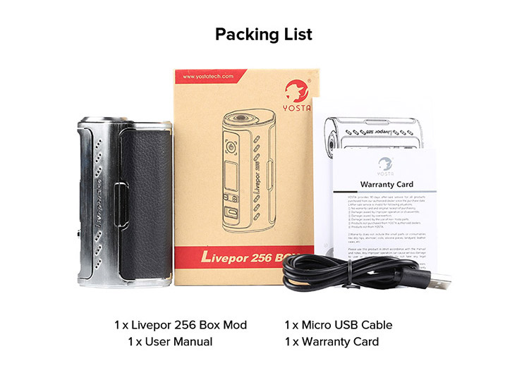 Yosta Livepor 256 Box Mod Packing List