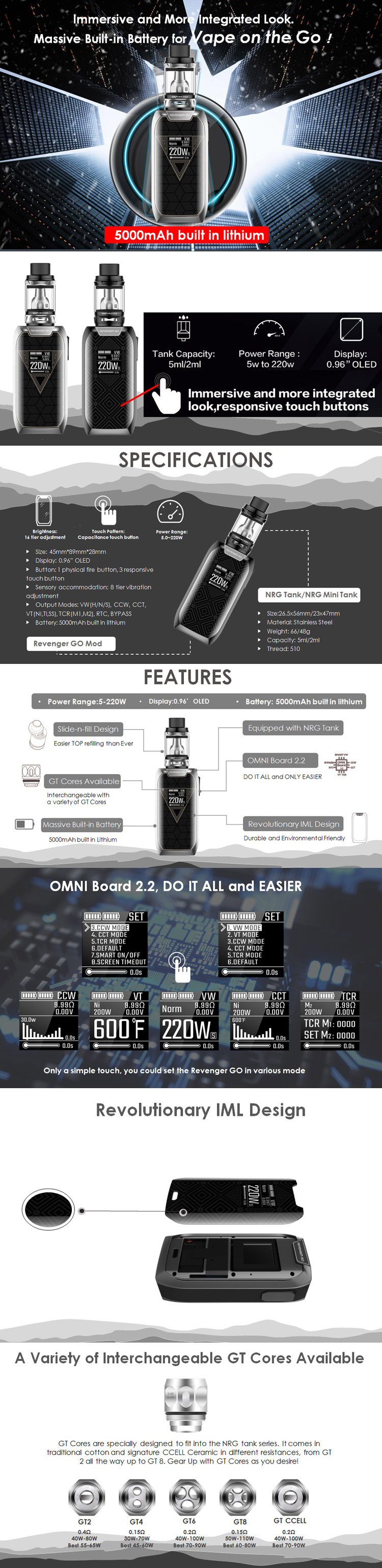 Vaporesso Revenger Go 220W TC Kit Main Feature