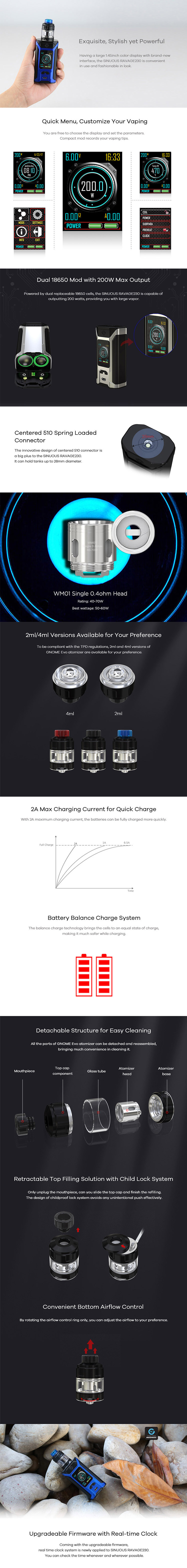 Wismec Sinuous Ravage230 Kit Main Feature Wismec Sinuous Ravage230 Kit Main Feature