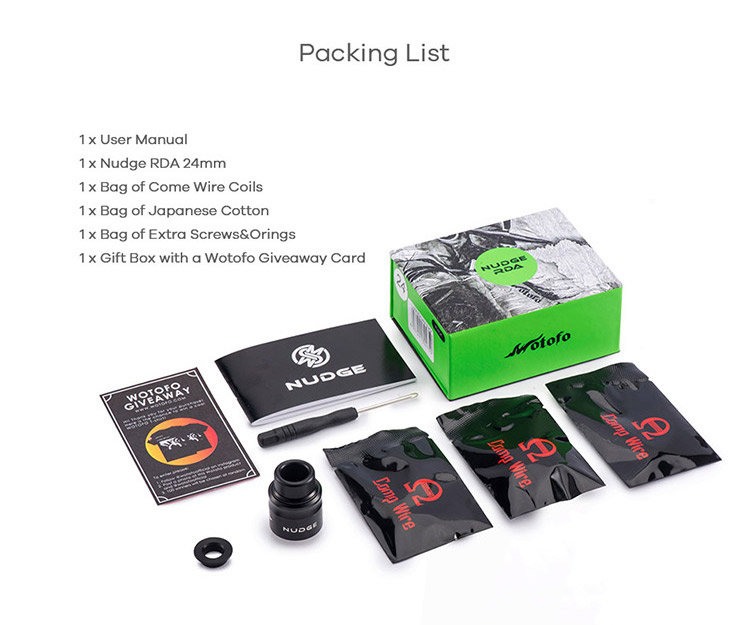 Wotofo Nudge 24 RDA Packing List Wotofo Nudge 24 RDA Packing List