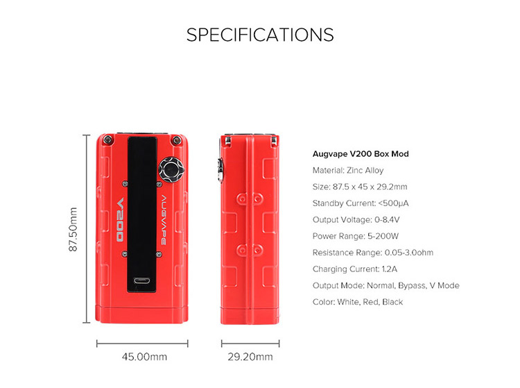 Augvape V200 Box MOD Parameter Augvape V200 Box MOD Parameter