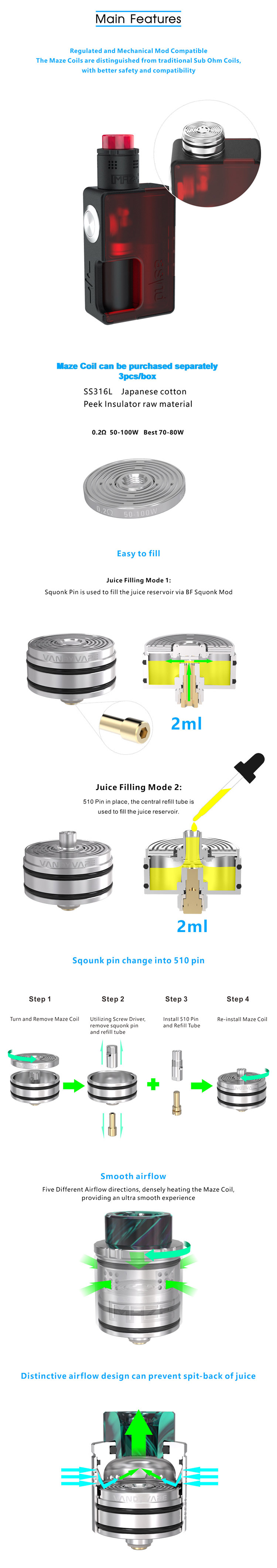 Vandy Vape MAZE SUB OHM BF 24 RDA Feature