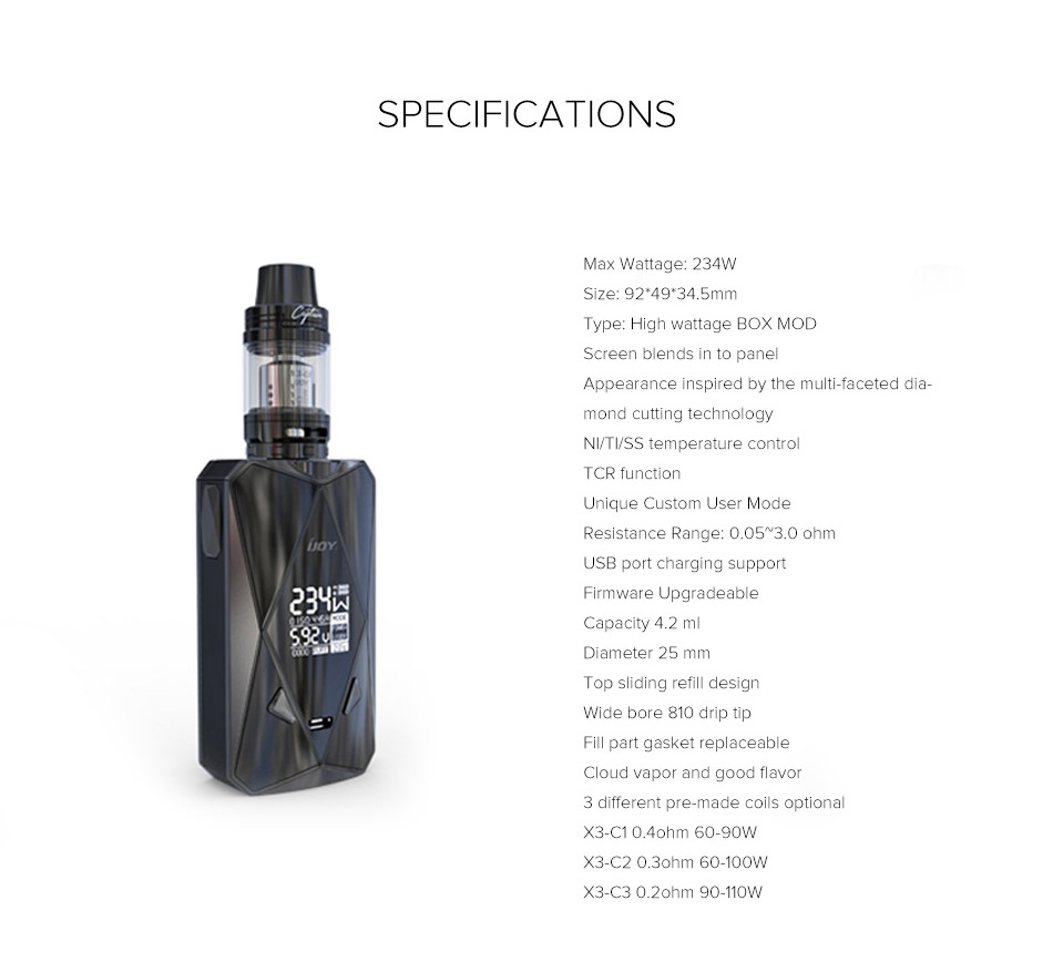 IJOY Diamond PD270 234W Kit Parameter IJOY Diamond PD270 234W Kit Parameter