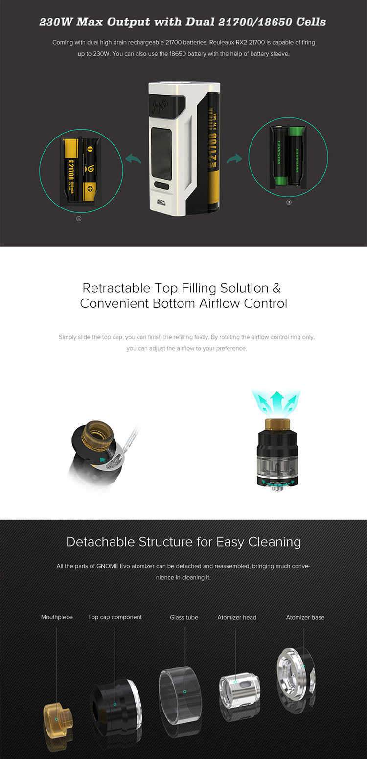Wismec Reuleaux RX2 21700 230W Kit Feature