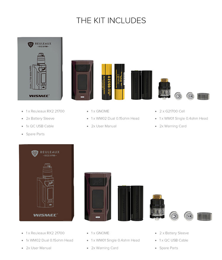Wismec Reuleaux RX2 21700 230W Kit Packing List