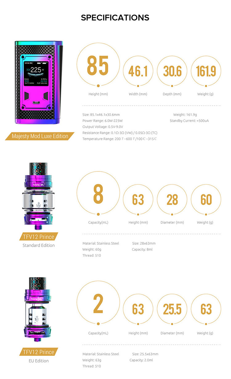 SMOK Majesty 230W TC Kit Parameter