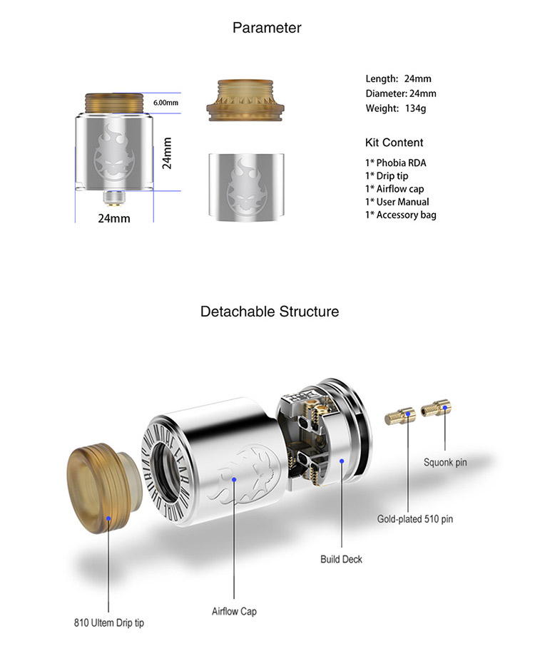 Vandy Vape PHOBIA BF RDA Parameter
