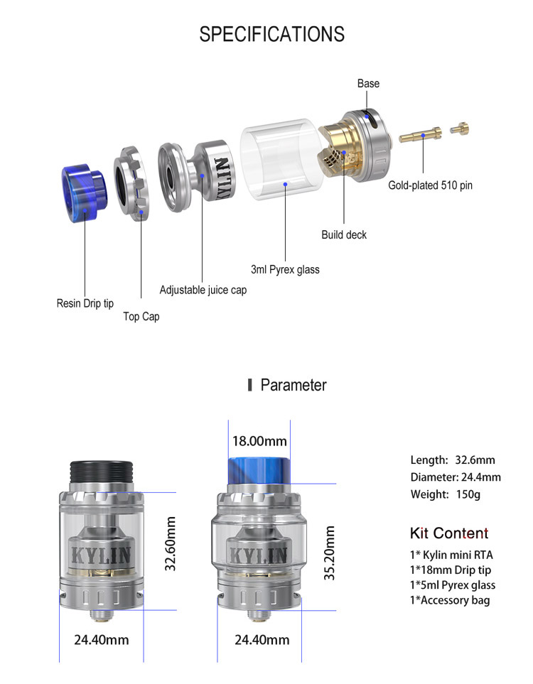 Vandy Vape Kylin Mini RTA Parameter