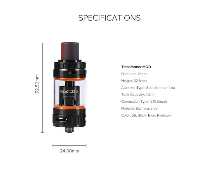 Sense Herakles 3 Sub Ohm Tank Parameter Sense Herakles 3 Sub Ohm Tank Parameter