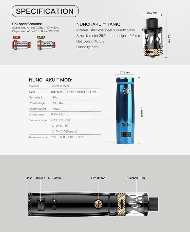 Uwell Nunchaku Tank 80W TC Vape Full Kit Parameter Uwell Nunchaku Tank 80W TC Vape Full Kit Parameter