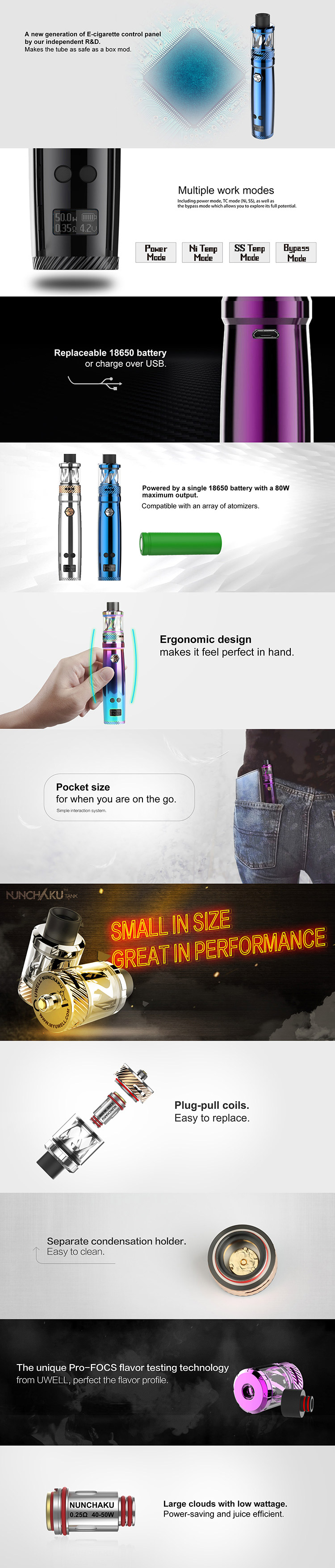 Uwell Nunchaku Tank 80W TC Vape Full Kit Feature Uwell Nunchaku Tank 80W TC Vape Full Kit Feature