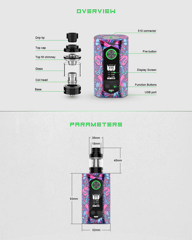 GeekVape Blade 235W TC Kit with Aero Tank Parameter GeekVape Blade 235W TC Kit with Aero Tank Parameter