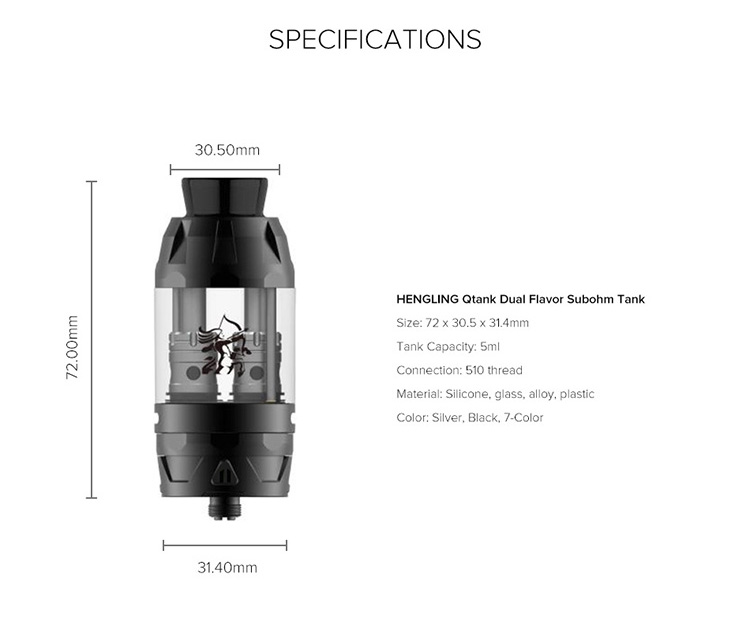 HENGLING Qtank Dual Flavor Subohm Tank Parameter HENGLING Qtank Dual Flavor Subohm Tank Parameter