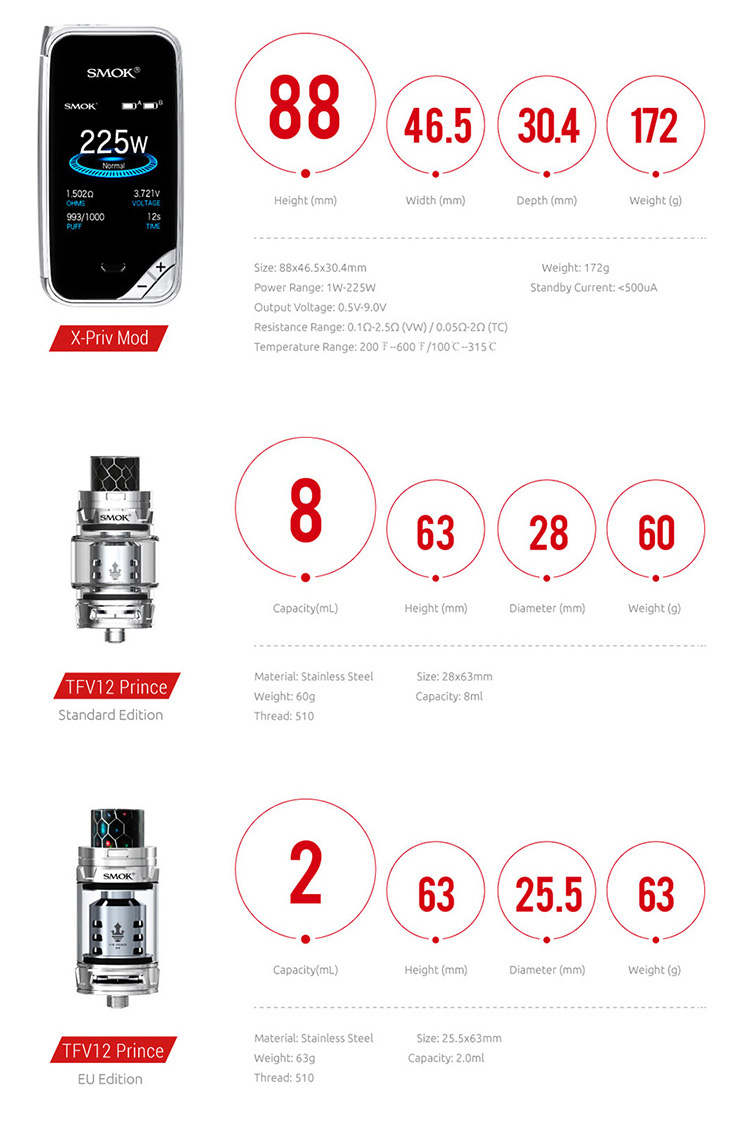 SMOK X-Priv Kit Parameter SMOK X-Priv Kit Parameter