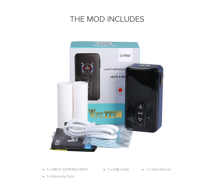 GTRS VBOY 222W 21700 Box Mod Packing List GTRS VBOY 222W 21700 Box Mod Packing List