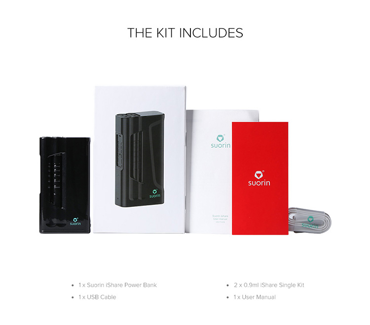 Suorin iShare Ultra Portable Full Kit with the Power Bank Packing List