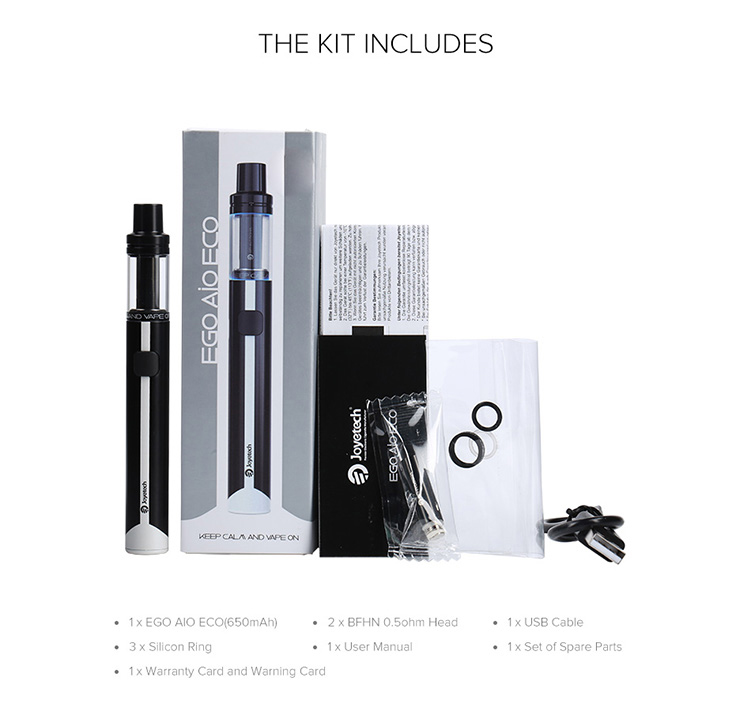 Joyetech EGO AIO ECO Quick Start Kit Packing List Joyetech EGO AIO ECO Quick Start Kit Packing List