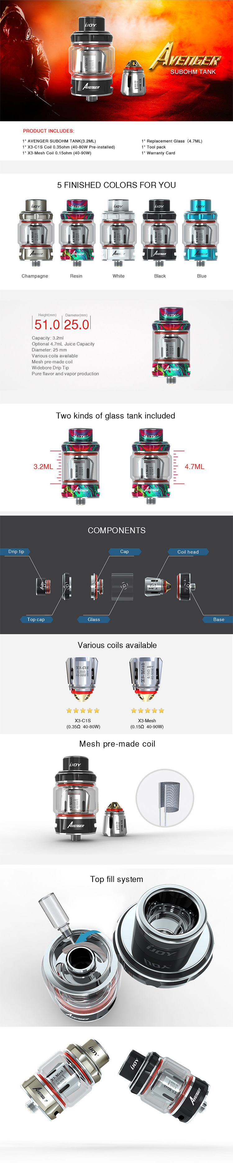 IJOY Avenger Subohm Tank Atomizer IJOY Avenger Subohm Tank Atomizer