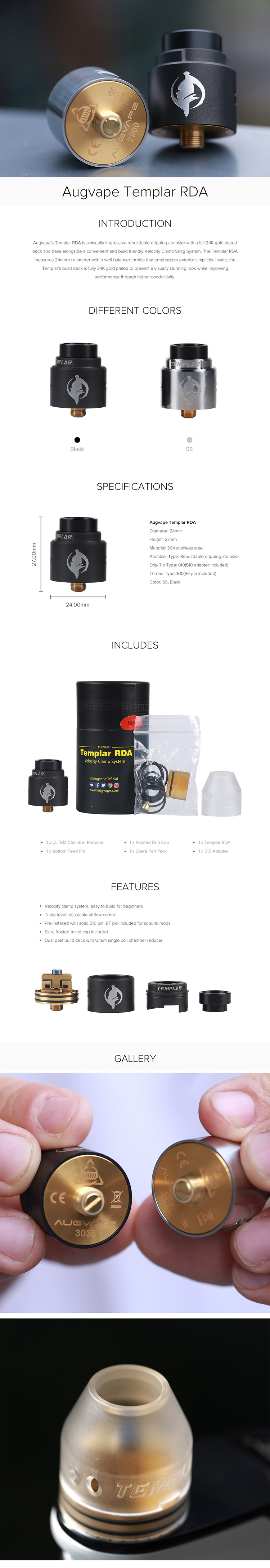 Augvape Templar 24 BF RDA Tank Augvape Templar 24 BF RDA Tank