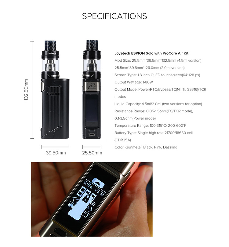 Joyetech Espion Solo Kit Parameter Joyetech Espion Solo Kit Parameter