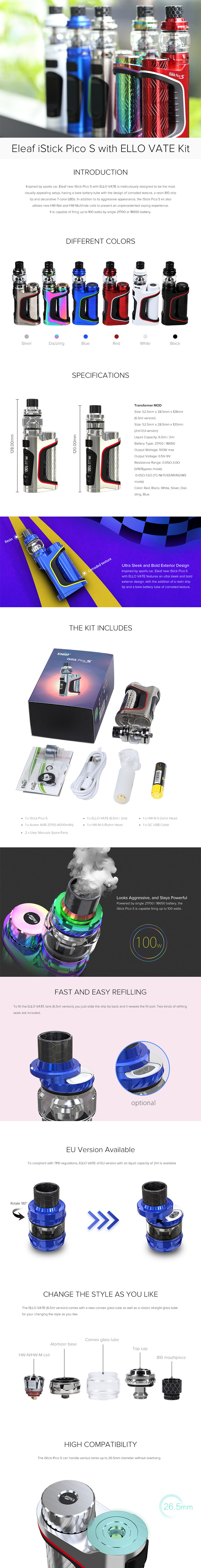 Eleaf iStick Pico S 21700 with Ello Vate Starter Kit