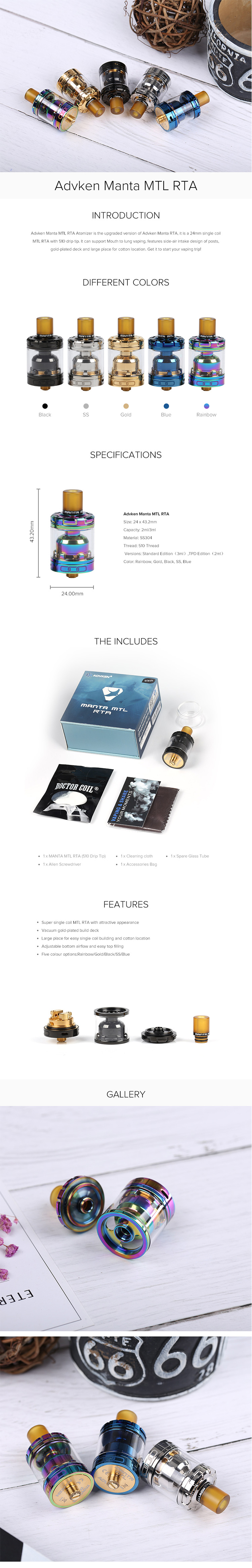 Advken Manta MTL RTA Tank Atomizer Advken Manta MTL RTA Tank Atomizer