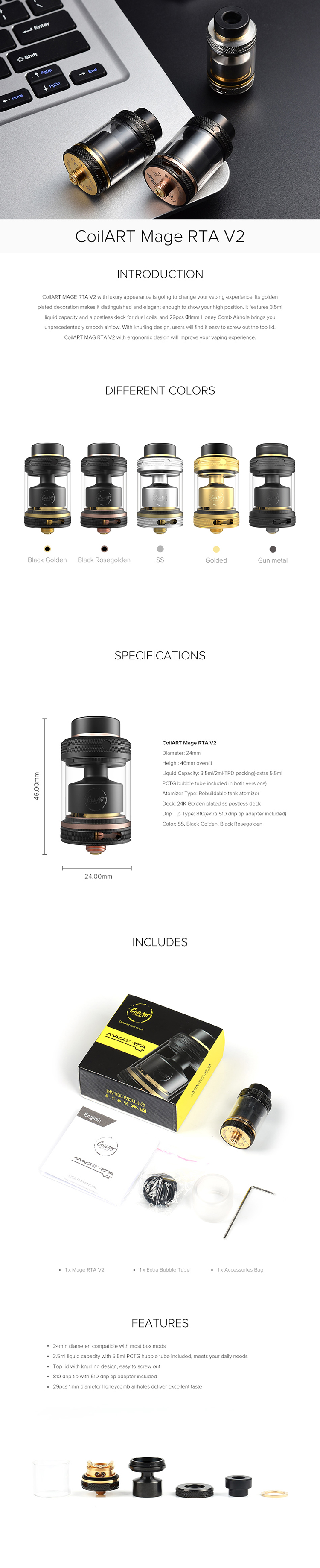 CoilART MAGE RTA V2 Tank Elegomall CoilART MAGE RTA V2 Tank Elegomall