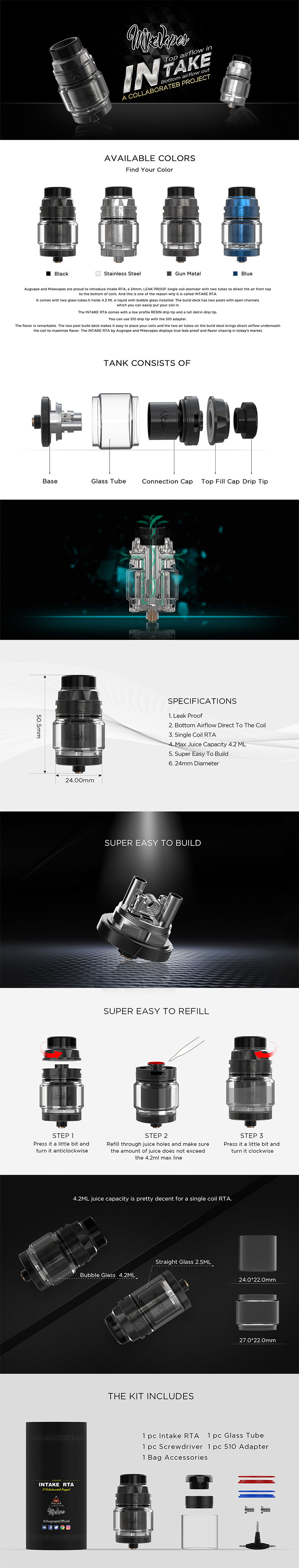 Augvape Intake RTA Tank Atomizer Augvape Intake RTA Tank Atomizer