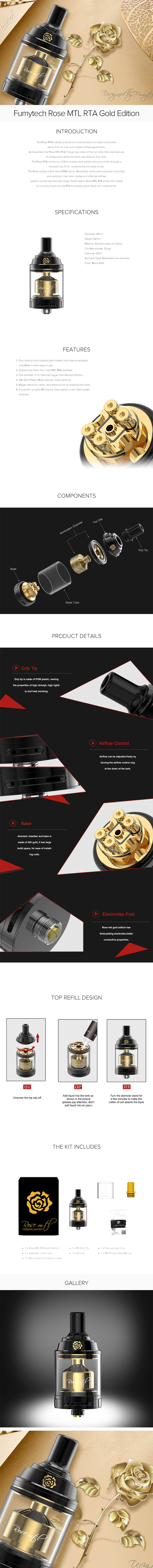 Fumytech Rose MTL RTA Atomizer Gold Edition Fumytech Rose MTL RTA Atomizer Gold Edition