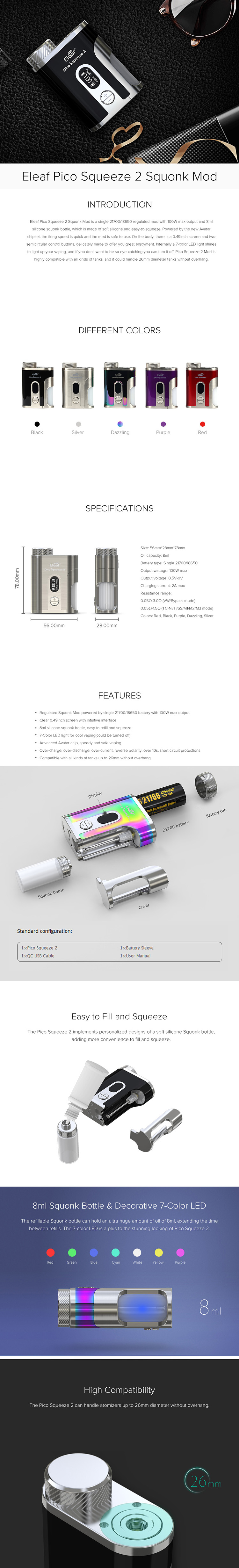 Eleaf Pico Squeeze 2 Squonk Mod Eleaf Pico Squeeze 2 Squonk Mod