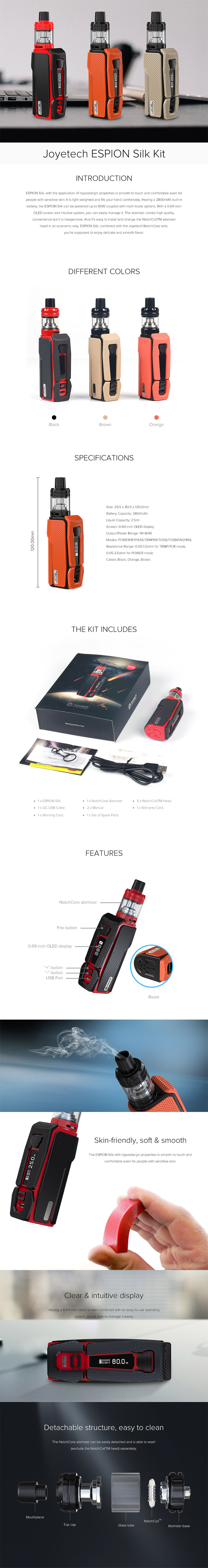 Joyetech Espion Silk Kit with Notchcore Tank Atomizer Joyetech Espion Silk Kit with Notchcore Tank Atomizer