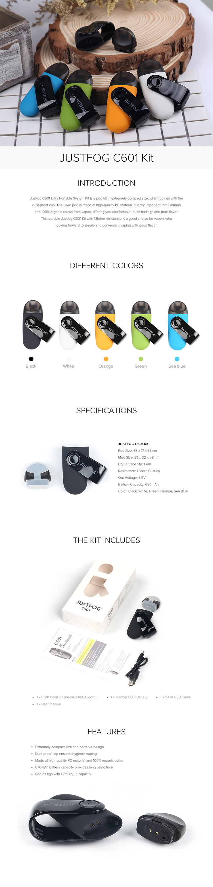 Justfog C601 Ultra Portable System Kit