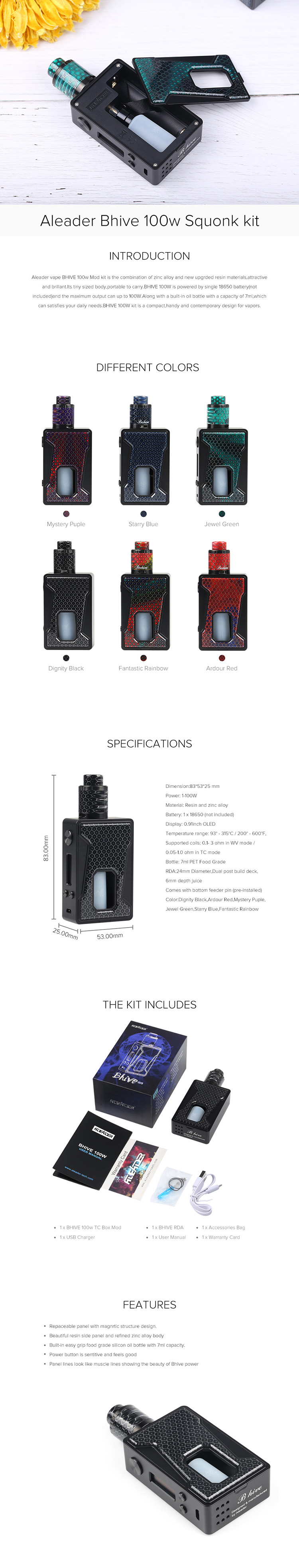 Aleader Bhive 100w Squonk kit Aleader Bhive 100w Squonk kit