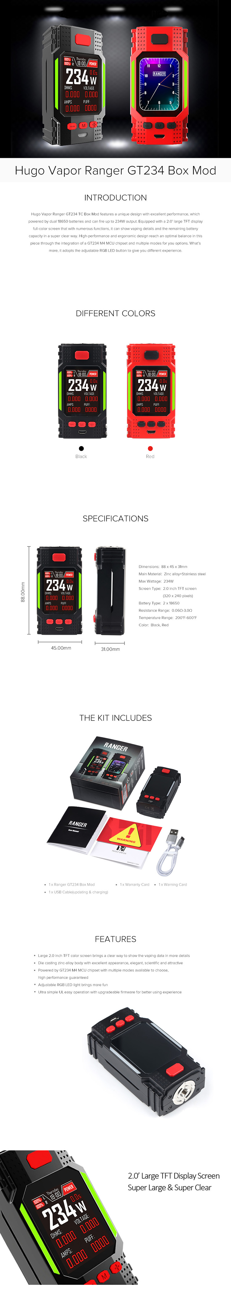 Hugo Vapor Ranger GT234 Box Mod Hugo Vapor Ranger GT234 Box Mod
